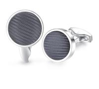 HONEY BEAR hommes mariage nylon Stripe ligne type tissu boutons de manchette boutons de manchette en acier inoxydable, rond (Gris)