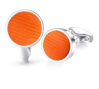 HONEY BEAR hommes mariage nylon Stripe ligne type tissu boutons de manchette boutons de manchette en acier inoxydable, rond (Couleur orange)