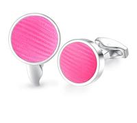 HONEY BEAR hommes mariage nylon Stripe ligne type tissu boutons de manchette boutons de manchette en acier inoxydable, rond (Rose poudre)