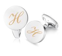 Honey Bear Initiale Lettre Alphabet Boutons de Manchette - Acier Inoxydable pour Le Cadeau affaires de Mariage de Chemise Dhommes Argent brossé