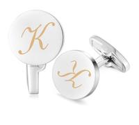 Honey Bear Initiale Lettre Alphabet Boutons de Manchette - Acier Inoxydable pour Le Cadeau D'affaires de Mariage de Chemise D'hommes (Argent brossé) (K)