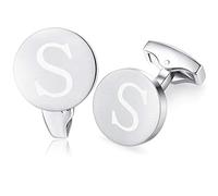 Honey Bear Initiale Lettre Alphabet Boutons de Manchette - Acier Inoxydable pour Le Cadeau D'affaires de Mariage de Chemise D'hommes (Argent brossé) (S)