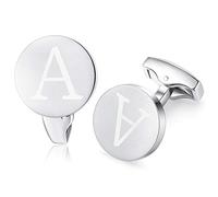 Honey Bear Initiale Lettre Alphabet Boutons de Manchette - Acier Inoxydable pour Le Cadeau D'affaires de Mariage de Chemise D'hommes (Argent brossé) (A)