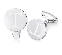Honey Bear Initiale Lettre Alphabet Boutons de Manchette - Acier Inoxydable pour Le Cadeau D'affaires de Mariage de Chemise D'hommes (Argent brossé) (T)
