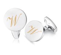 Honey Bear Initiale Lettre Alphabet Boutons de Manchette - Acier Inoxydable pour Le Cadeau D'affaires de Mariage de Chemise D'hommes (Argent brossé) (W)