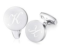 Honey Bear Initiale Lettre Alphabet Boutons de Manchette - Acier Inoxydable pour Le Cadeau D'affaires de Mariage de Chemise D'hommes (Argent brossé) (K)