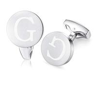 Honey Bear Initiale Lettre Alphabet Boutons de Manchette - Acier Inoxydable pour Le Cadeau D'affaires de Mariage de Chemise D'hommes (Argent brossé) (G)