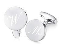 Honey Bear Initiale Lettre Alphabet Boutons de Manchette - Acier Inoxydable pour Le Cadeau D'affaires de Mariage de Chemise D'hommes (Argent brossé) (W)