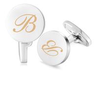 Honey Bear Initiale Lettre Alphabet Boutons de Manchette - Acier Inoxydable pour Le Cadeau D'affaires de Mariage de Chemise D'hommes (Argent brossé) (B)