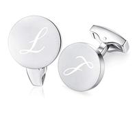 Honey Bear Initiale Lettre Alphabet Boutons de Manchette - Acier Inoxydable pour Le Cadeau D'affaires de Mariage de Chemise D'hommes (Argent brossé) (L)