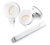 HONEY BEAR Initiale Lettre Alphabet Boutons de Manchette & Pinces à Cravate Set pour Le Cadeau affaires de Mariage de Chemise hommes Argent brossé (O)