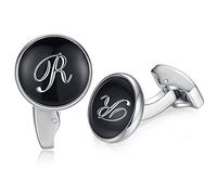 HONEY BEAR Initiale Lettre Alphabet Boutons de Manchette pour Le Cadeau affaires de Mariage de Chemise hommes Noir (R)