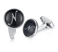 HONEY BEAR Initiale Lettre Alphabet Boutons de Manchette pour Le Cadeau affaires de Mariage de Chemise hommes Noir (N)