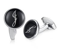 HONEY BEAR Initiale Lettre Alphabet Boutons de Manchette pour Le Cadeau affaires de Mariage de Chemise hommes Noir (J)