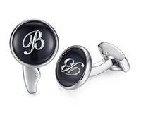 HONEY BEAR Initiale Lettre Alphabet Boutons de Manchette pour Le Cadeau affaires de Mariage de Chemise hommes Noir (B)