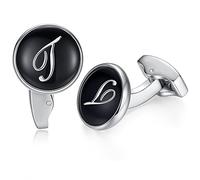 HONEY BEAR Initiale Lettre Alphabet Boutons de Manchette pour Le Cadeau affaires de Mariage de Chemise hommes Noir (T)