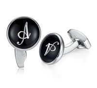 HONEY BEAR Initiale Lettre Alphabet Boutons de Manchette pour Le Cadeau affaires de Mariage de Chemise hommes Noir (A)