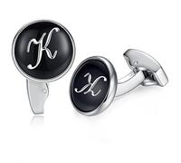 HONEY BEAR Initiale Lettre Alphabet Boutons de Manchette pour Le Cadeau affaires de Mariage de Chemise hommes Noir (K)