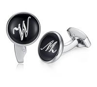 HONEY BEAR Initiale Lettre Alphabet Boutons de Manchette pour Le Cadeau affaires de Mariage de Chemise hommes Noir (W)