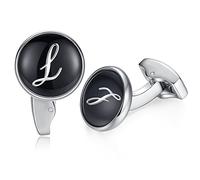 HONEY BEAR Initiale Lettre Alphabet Boutons de Manchette pour Le Cadeau affaires de Mariage de Chemise hommes Noir (L)