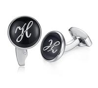 HONEY BEAR Initiale Lettre Alphabet Boutons de Manchette pour Le Cadeau affaires de Mariage de Chemise hommes Noir (H)