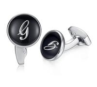 HONEY BEAR Initiale Lettre Alphabet Boutons de Manchette pour Le Cadeau affaires de Mariage de Chemise hommes Noir (G)