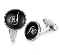 HONEY BEAR Initiale Lettre Alphabet Boutons de Manchette pour Le Cadeau affaires de Mariage de Chemise hommes Noir (Y)
