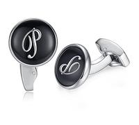 HONEY BEAR Initiale Lettre Alphabet Boutons de Manchette pour Le Cadeau affaires de Mariage de Chemise hommes Noir (P)