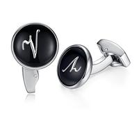 HONEY BEAR Initiale Lettre Alphabet Boutons de Manchette pour Le Cadeau affaires de Mariage de Chemise hommes Noir (V)