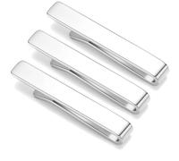 HONEY BEAR Lot de 3 Pinces à Cravate Homme/Garçons Slim Skinny 1.57inch,4cm pour Chemise Cadeaux de mariage d'affaires (Argent brillant avec boîte)
