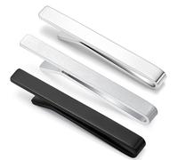 HONEY BEAR Lot de 3 Pinces à Cravate pour Homme Taille normale cravate pour Chemise Cadeaux de mariage d'affaires,5.4cm (Épais Argent brillant+brossé+Noir avec boîte)
