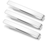 HONEY BEAR Lot de 3 Pinces à Cravate pour Homme Taille normale cravate pour Chemise Cadeaux de mariage d'affaires,5.4cm (Épais Argent brillant avec boîte)