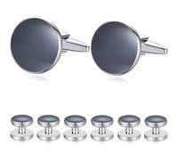HONEY BEAR Lot de 8 boutons de manchette et clous - Onyx noir, pour chemise de smoking, cadeau de mariage, 18mm, Acier inoxydable, Sans pierre précieuse,
