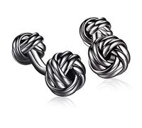 HONEY BEAR Noeud Boutons de Manchette pour Hommes-Rectangle Acier Inoxydable brossé, pour Mariage d'affaires (Noir)
