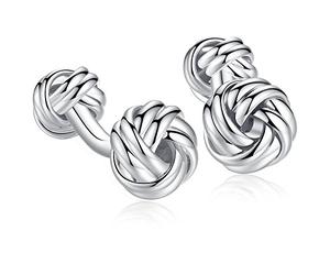 HONEY BEAR Noeud Boutons de Manchette pour Hommes-Rectangle Acier Inoxydable brossé, pour Mariage d'affaires (Argent)