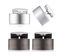 HONEY BEAR Rectangle Boutons de Manchette Set pour Hommes-Rectangle pour Mariage d'affaires (Pistolet noir + argent brossé Sans boîte)