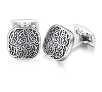 HONEY BEAR Rétro modèle Sculpté Boutons de Manchette pour Hommes-Rectangle pour Mariage d'affaires Argent avec noir (Carré)