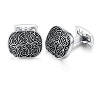 HONEY BEAR Rétro modèle Sculpté Boutons de Manchette pour Hommes-Rectangle pour Mariage d'affaires Argent avec noir (Rectangle)
