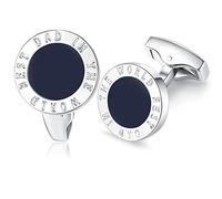 Honey Bear Rond ‘BEST DAD IN THE WORLD“ boutons de manchette pour les Chemises -Rectangle Acier inoxydable brossé, pour Cadeau fête des pères (Bleu)