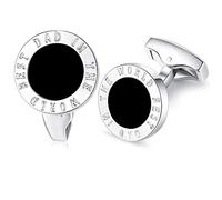 Honey Bear Rond ‘BEST DAD IN THE WORLD“ boutons de manchette pour les Chemises -Rectangle Acier inoxydable brossé, pour Cadeau fête des pères (Noir)