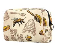 Honey Bee Hive Trousse à maquillage en nid d'abeille pour femme, trousse de toilette de voyage, grande pochette de maquillage pratique avec fermeture éclair, multicolore, 18.5x7.5x13cm/7.3x3x5.1in,