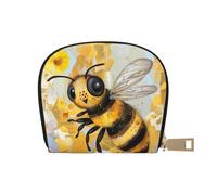 Honey Bee - Mini pochette à monnaie en cuir avec fermeture éclair pour homme et femme, porte-monnaie mignon en cuir, avec fermeture éclair, blanc, taille unique