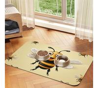Honey Bee Tapis d'alimentation absorbant en cuir synthétique pour chien et chat - Protège les sols - Dos en caoutchouc antidérapant - Facile à nettoyer - 40 x 60 cm