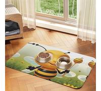 Honey Bee Tapis de nourriture pour chien - 40,6 x 61 cm - Antidérapant super absorbant - Passe au lave-vaisselle - Tapis d'alimentation en caoutchouc à séchage rapide pour chiens, chiots, chats
