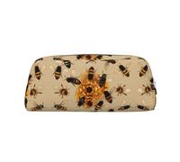 Honey Bees Trousse à crayons en cuir avec fermeture éclair tridimensionnelle, simple et élégante, tendance et pratique, Argenté., Taille unique, Cartable