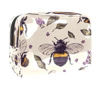 Honey Bees Trousse de maquillage en PVC pour femme avec fermeture éclair Motif fleurs Violet, multicolore, 18.5x7.5x13cm/7.3x3x5.1in, Trousse de toilette