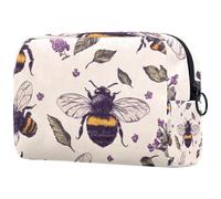 Honey Bees Trousse de maquillage pour femme avec fermeture éclair Motif fleurs Violet, multicolore, 18.5x7.5x13cm/7.3x3x5.1in, Trousse de toilette