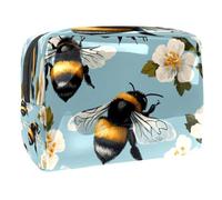 Honey Bees Trousse de toilette en PVC avec fermeture éclair Motif hibiscus Blanc, multicolore, 18.5x7.5x13cm/7.3x3x5.1in, Trousse de toilette