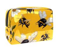 Honey Bees Trousse de toilette en PVC avec fermeture éclair Motif marguerites blanches, multicolore, 18.5x7.5x13cm/7.3x3x5.1in, Trousse de toilette