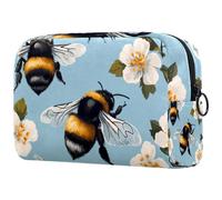 Honey Bees Trousse de toilette pour femme Motif hibiscus Blanc Grande trousse de maquillage pratique avec fermeture éclair, multicolore, 18.5x7.5x13cm/7.3x3x5.1in, Trousse de toilette